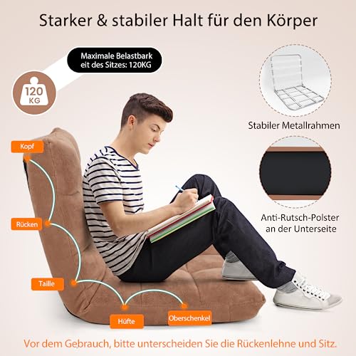 COSTWAY Bodenstuhl mit Verstellbarer Rückenlehne, Bodensessel gepolstert, Bodenkissen faltbar, Meditationsstuhl, Relaxsessel, Thaikissen für Freizeit, Meditation, Yoga (Beige)