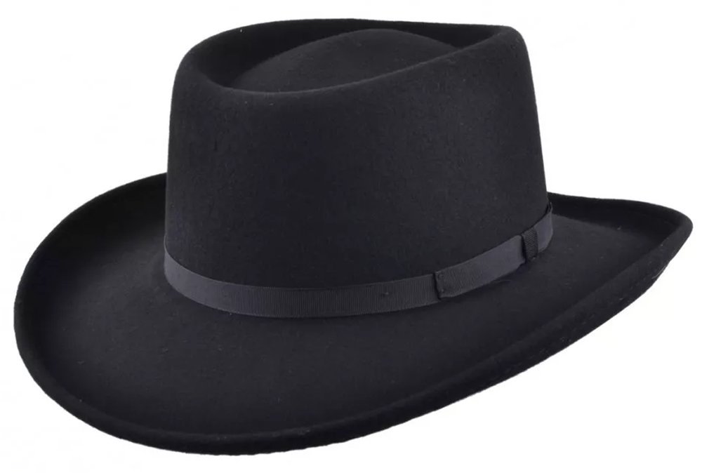 Maz Men's Black Crushable Wool Felt Gambler Cowboy Hat - 57 Cm