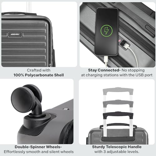 Image of THE ASSEMBLY Polycarbonate Hard Luggage Set Of 3 - Check In 20, 24 & 28 Inches- Premium Hardsided Trolley Bags For Travel - Grey-Stark, 75 Cm, Spinner