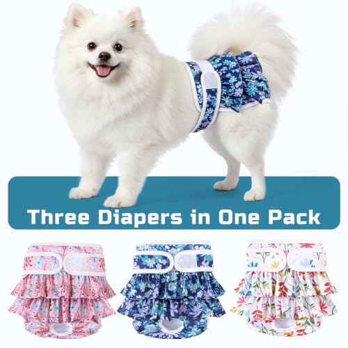 Image of Reusable Dog Diapers Female, Floral Print, M, 3 Pack
