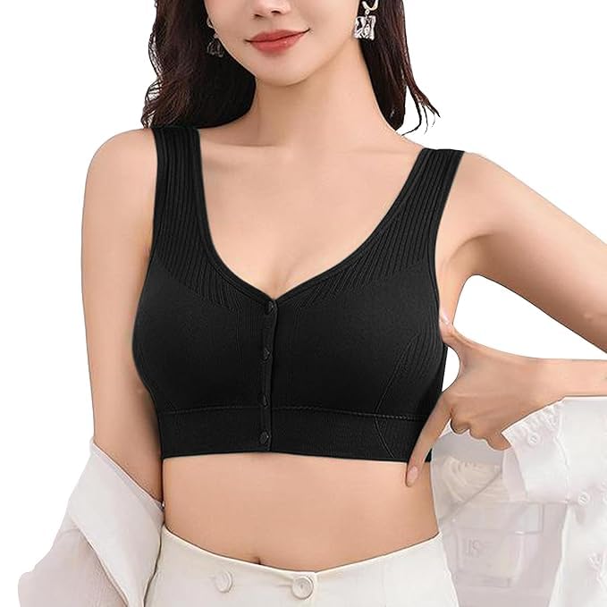 Women's Sports Bra for Girls & Women's, Wireless Full Coverage & Removable Padded, Front 4 Button Closure Premium Pro-Stretch Fabric (in, Alpha, M, 0, A, 0, Regular, Big, Black)-picture-32