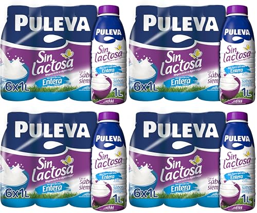 Puleva sin Lactosa Entera, 6 x 1L (Paquete de 4)