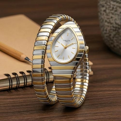 Image of Carlton London Embrace Analog Watch for Women, Snake Design Bracelet, 34.5 mm Dial, Quartz Movement, 30M Water Resistant