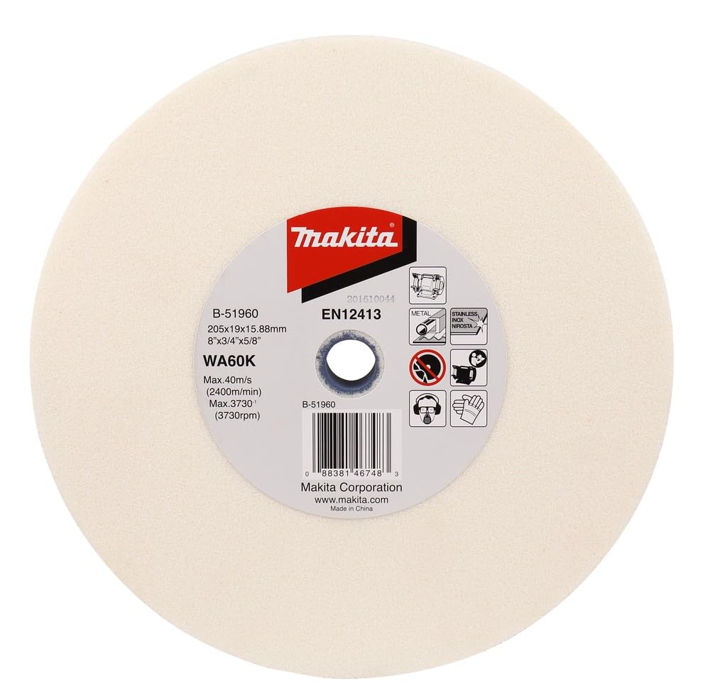 Makita WA60KV Schleifscheibe aus Aluminiumoxid, Weiß, 205 mm x 19 mm x 15,88 mm