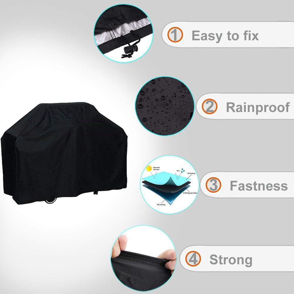 Funda BBQ Exterior 420D 210D, Cubierta Barbacoa Impermeable Antipolvo Lluvia Sol para Jardín Terraza, Negro Gris Marrón(420D Black+,77 * 90)