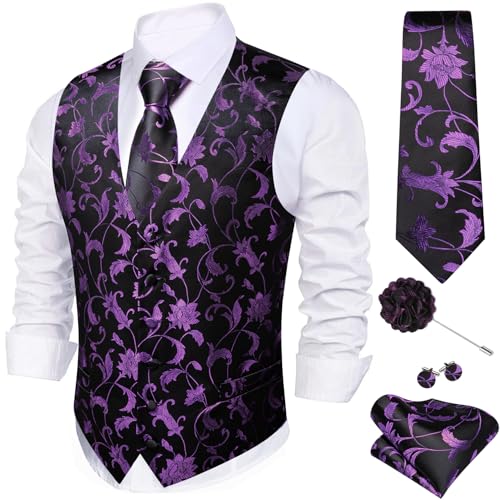 Image of Barry.Wang Men's Suit Vest Formal /Leisure Paisley Jacquard Silk Tie Pocket Square Waistcoat Set Wedding 5PCS