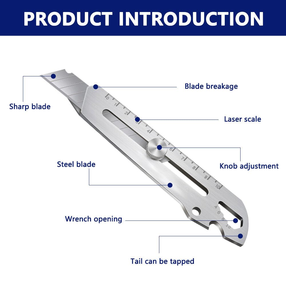 Cuters Profesionales Retractil de Seguridad 2 Piezas, 2024 Cúter Profesional de Acero Inoxidable 6 en 1 con 10 Cuchillas (18mm), Cuchillo para Alfombras Multiusos Multifuncional para Bricolaje