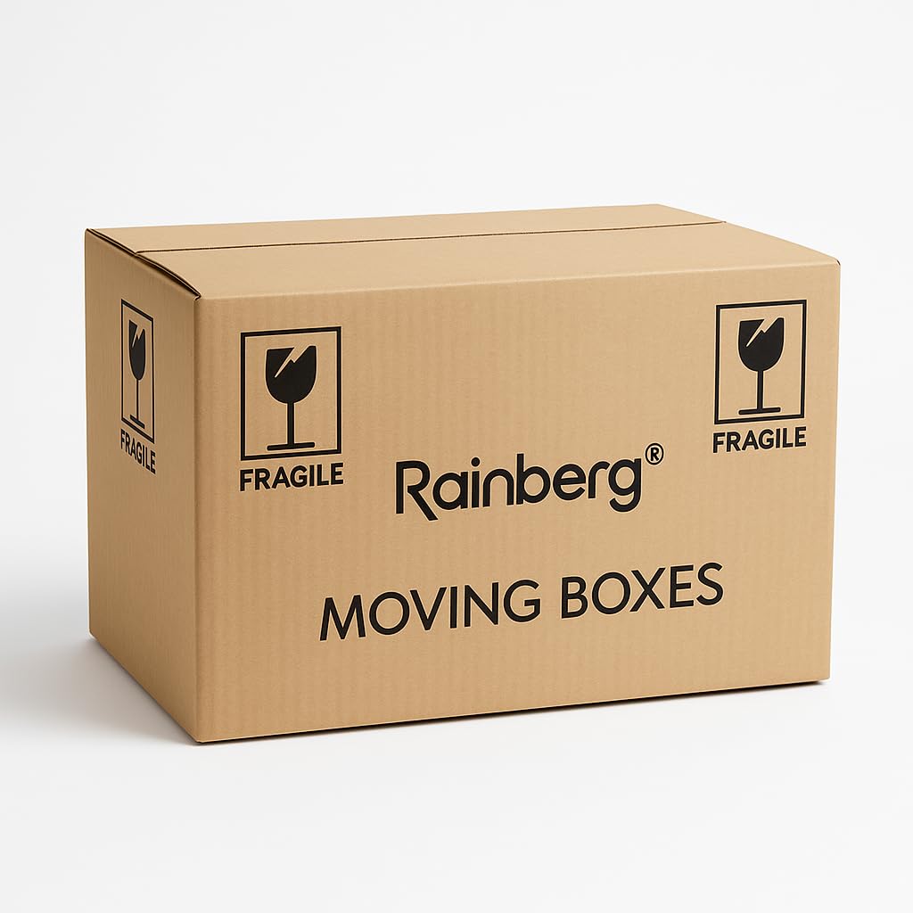 Rainberg Heavy-Duty 20 Pack Moving Boxes, 51x29x29cm 47L, With Room Checklist and Handle Slots, Reusable Storage Cardboard Boxes. (Pack of 20)