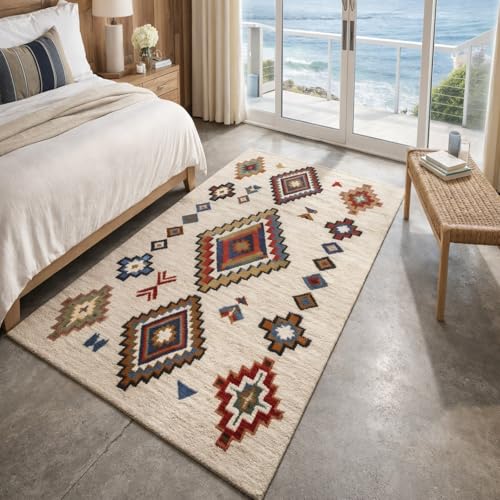 Tapis géométrique vintage bleu rouge 160x200 tapis moderne rectangular