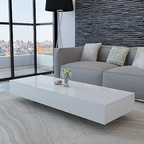 Homgoday Table basse rectangulaire en fibre de verre blanc brillant, table basse, table basse idéale pour combiner dans les salons et les chambres