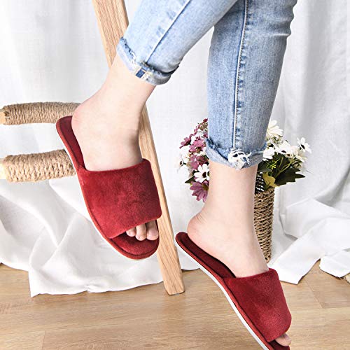 Image of DL Open Toe Slippers for women Indoor, Cozy Memory Foam Womens House Slippers Summer Slip On, Comfy Soft Flannel Womens Bedroom Slippers Slide Breathable Size 5-6 7-8 9-10