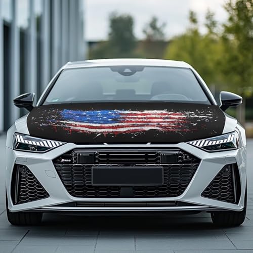Image of Car Hood Cover Protector,American Flag All Weather Easy Installation Breathable Print Stylish Hood Covers for Cars,Decoration Universal Car Accessories