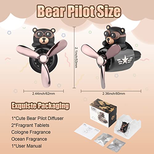 Car Air Freshener Retro Airplane Black Bear,Aromatherapy Car Diffuser Vent Clip,Christmas Easter Rotating Propeller Car Air Outlet Ornament for Men Women(with 2 Incense Slices) - Image 3