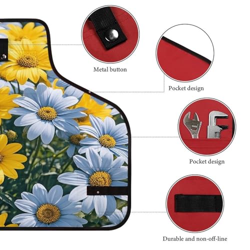 Delantal azul y amarillo con flores y cierre rápido miniatura 3