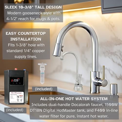 Image of Westbrass DT1F262-05 Docalorah 10 inch 2-Handle Hot and Cold Water Dispenser Faucet with Digital Tank and Filter, Polished Nickel