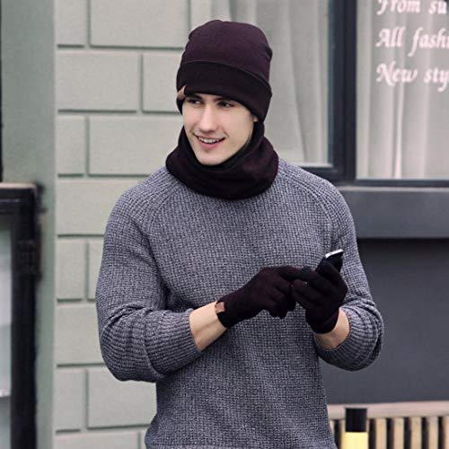 TMEOG Wintermütze Herren Mütze Schal Handschuh-Sets, Touchscreen Handschuhe Beanie Warme Mütze Strickmütze Winterschal Herren mit Fleecefutter