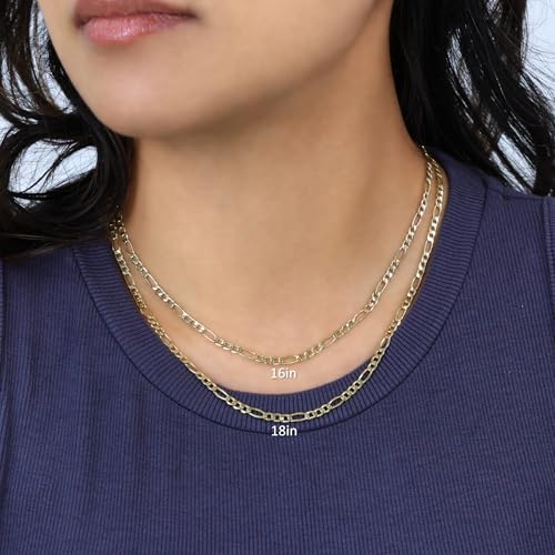 Nuragold 10k Real Yellow Gold Figaro Link 3.5mm Chain Necklace (16"-30") Italian Jewelry for Men & Women3
