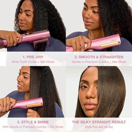 Shark SilkiPro Hair Straightener & Dryer | Ceramic Wet to Dry | HeatSense Plates | No Heat Damage | Salon-Quality Finish | All Hair Types | Storage Case - Rose Petal | HT401UKPK