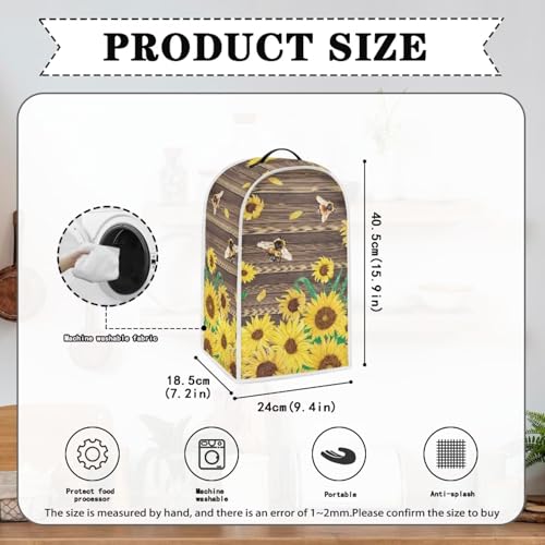 Image of Talayituse Bee Sunflower Wood Print Blender Dust Cover, Fingerprint Protection Cover for Stand Mixer or Coffee Machine, Home Kitchen Appliance Covers for Stain Dust Resistant Supplies