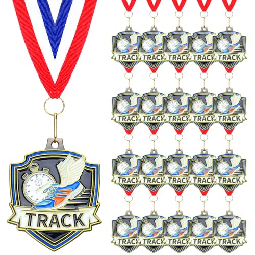 Trnayi 20 Pcs 10/20 /30/40 Pcs Award Medals Bulk Sports Medals with Neck Ribbons 2.4 Inch Winner Award Trophy Prize Gift for Sports Themed Party Favors Tournaments Match (Track)
