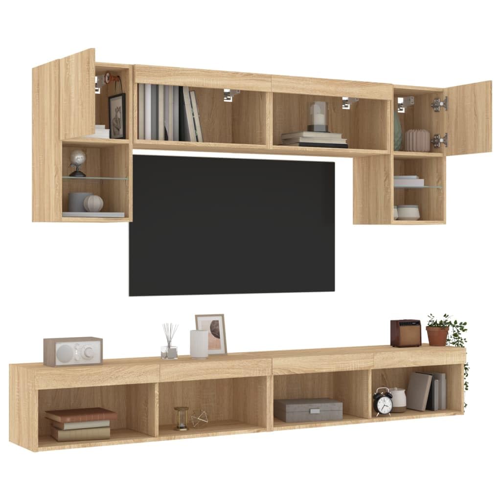 Gecheer Set da parete con illuminazione a LED, 6 pezzi, in legno di rovere Sonoma
