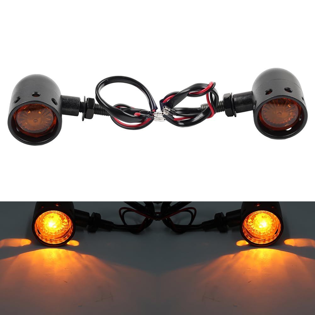 Bacar Amber 2pcs Retro Motorcycle Turn Signals Amber Indicator Lights Driving Lamps Universal for Dual Sport ATV Custom Bike Quads Dirt Bike Street Motorcycle
