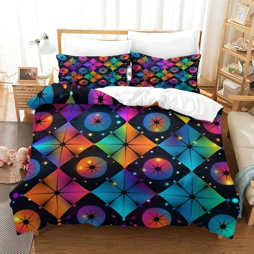 Parure de lit géométrique 3D housse de couette microfibre avec taies d'oreiller - 3