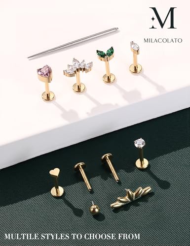 CLMJHG G23 Titan Labret-Piercing-Schmuck, Tragus-Ohrstecker mit Innengewinde, Flache Rückseite, Nasenstecker, Lippensteg, hypoallergen, Helix, Knorpel, Muschel, Medusa-Piercing-Schmuck, 16 G, 6/8 mm