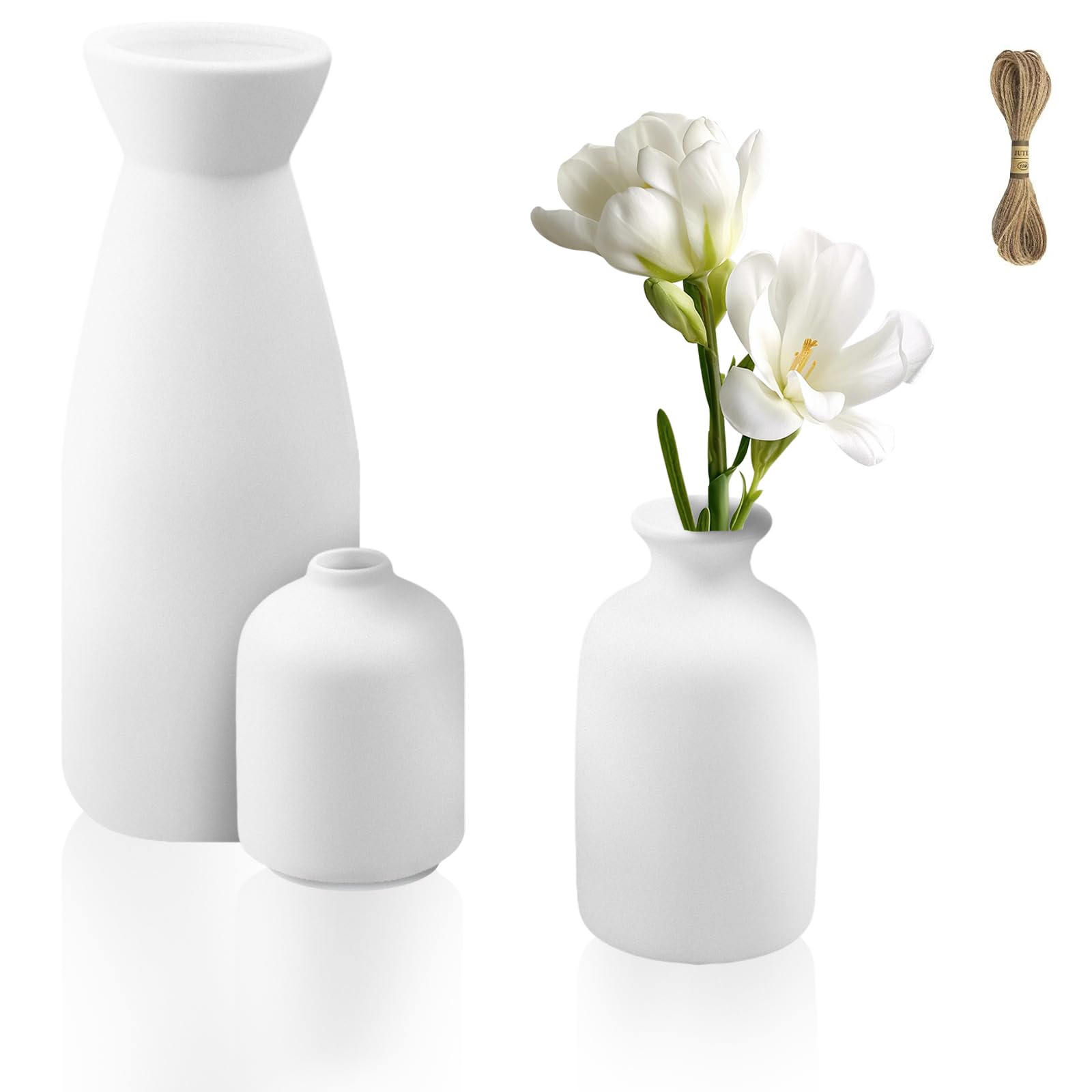 Keramik Vasen Set 3-teilig Weiß - Deko Vasen Für Tulpen & Pampasgras Wohnzimmer