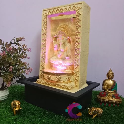 Image of Decorative Water Fountain for Home Decor, Office, Indoor & Outdoor, Garden, Puja Room, Vaastu, Reception, Spa, Gifting. (Yellow Slate Ganesh C-042)