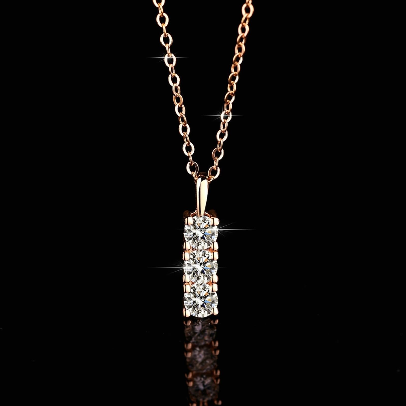 Collares ajustables en oro rosa de 18 quilates con tres piedras para mujer, collares de moissanita de cumpleaños