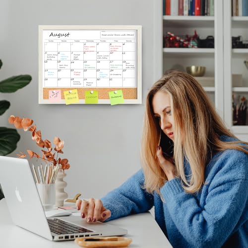 Calendar Whiteboard for Wall, TANKEE 17x13 Inches Whiteboard Calendar Cork Board Combo, Small Magnetic White Board with Wood Framed, Hanging Dry Erase Board for Kitchen Home Office School Planner - Thumbnail 7