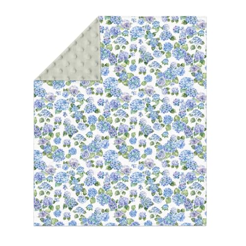 Image of Blue Hydrangea Floral Baby Blanket for Girl Boy with Dotted Backing Double Layer Watercolor Flowers Painting Soft Swaddle Receiving Blanket Wild Floral Newborn Toddler Nursery Bed Throw 30x40