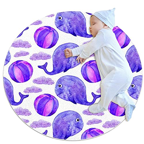 Aquarell niedlicher Fisch Wal weicher runder Teppich für Schlafzimmer, Kinderzimmer, Wohnzimmer,...
