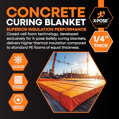 Image of Xpose Safety Concrete Curing Blanket 6' x 25' Cut Size - 1 Layer 0.25 inch Thick Foam Insulation, UV & Water-Resistant, Brass Grommets, Heavy-Duty Stitching, Cold Weather Protection