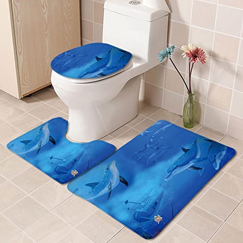 Badematten Set 3 teilig,Toilettenmatte Set,3er Badgarnitur Badezimmer Matte Set Dusch Bade Matte Vorleger Teppich 3D…