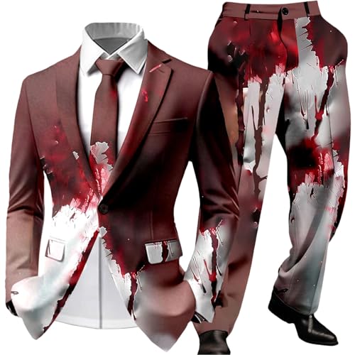 Generisch Traje de Halloween para hombre, salpicaduras de sangre, trajes de traje, chaqueta blazer salpicaduras de sangre, conjunto elegante blazer pantalones para hombre, trajes de hombre, horror