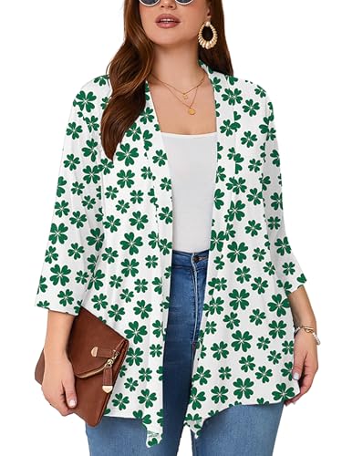 Image of AusLook Women's Plus Size Lightweight Open Front Cardigan 3 /4 Sleeve Cover Ups Shrugs Shawls and Wraps Kimono Jacket Coat