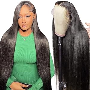 Pelucas Mujer Pelo Natural 5×5 Lace Front Wigs Human Hair Peluca Negra Larga Con 180% Densidad Rayita Pre Arrancada Con Cabello Natural De Bebé 18 Pulgadas(45cm)