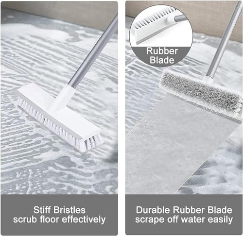 Image of Bathroom Cleaning Brush with Wiper - Long Handle Toilet Brush, Tiles Cleaning, Floor Scrub for Kitchen and Bathroom Accessories (2 in 1 White)
