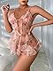 KELITCH Frauen Dessous Nachtwäsche Cross Strap Erotische Chemise Floral Muster Light Pyjamas (Rosa)