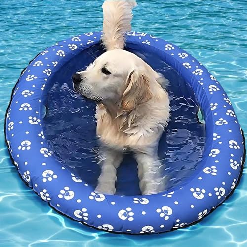 Ginkago Bouée Gonflable Dinghy Matelas d'air pour Chien et Animal, Flotteur de Piscine Gonflable pour Chien, Jouet de Plage D'été (Bleu)