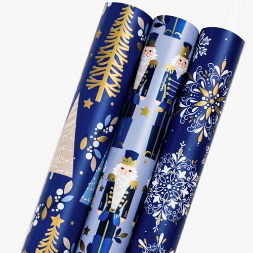 Wikadlik Blaues Weihnachts-Geschenkpapier, 3 Mini-Rollen, 43,5 cm x 3...