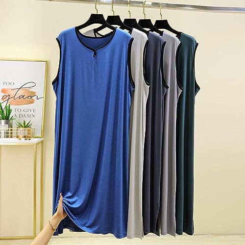 Men's Sleeveless nightgowns, Mens Classic modal Pajamas Ultra Soft Nightshirt Loose fit Nightdress L-3XL3
