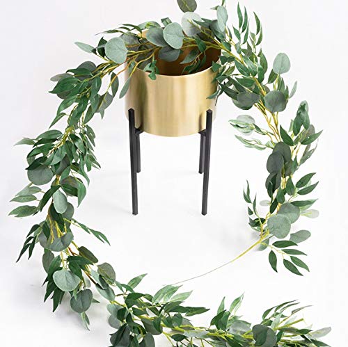 OOKi- Artificial Eucalyptus Garland Faux Silk Eucalyptus Leaves Vines Handmade Garland Greenery Wedding Backdrop Arch Wall Decor (1 Pc)