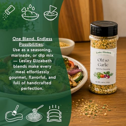 Image of Lesley Elizabeth Oh! So Garlic Salt Free Seasoning - All-Natural Garlic Herb Blend for Chicken, Vegetables, Pasta & More | Flavorful No Salt Garlic Seasoning for Cooking & Grilling