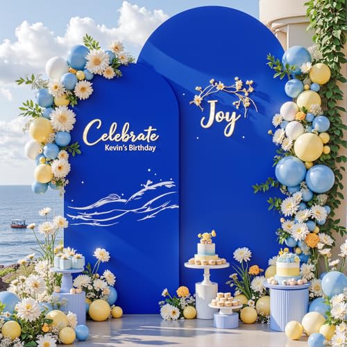 Image of Royal Blue Arch Cover 2 Set-7.2FT, 6FT Arch Backdrop Cover Spandex Fitted Birthday Party Arch Stand Covers Stretchy Backdrop for Baby Shower Bridal Shower Wedding Ceremony Banquet Photo Background