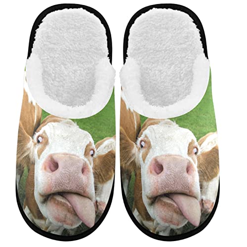 visesunny Funny Cow Sticking Out Its Tongue Cozy Fuzzy Mens Womens Memory Foam House Slippers Plush Fleece Indoor Outdoor Slipper
