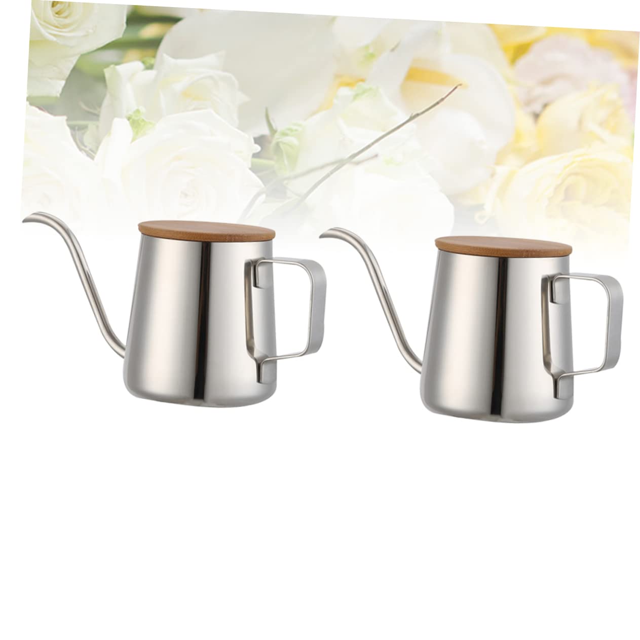 HOLIDYOYO 350ml Handheld Coffee Kettle Drip Pot Wood Lid Stainless Steel Safe to Use Fine Craftsmanship