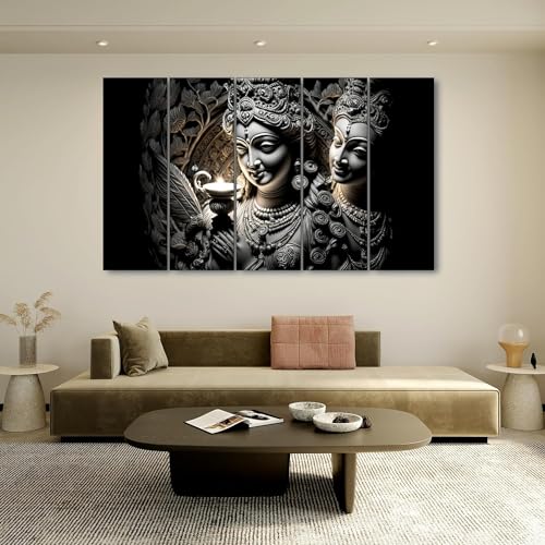 Image of KYARA ARTS Radha Krishna Wall Painting with Frame for Living Room, Bedroom, Office, Hotels, Drawing Room Wooden Framed Digital Painting (50 inch x 30 inch)